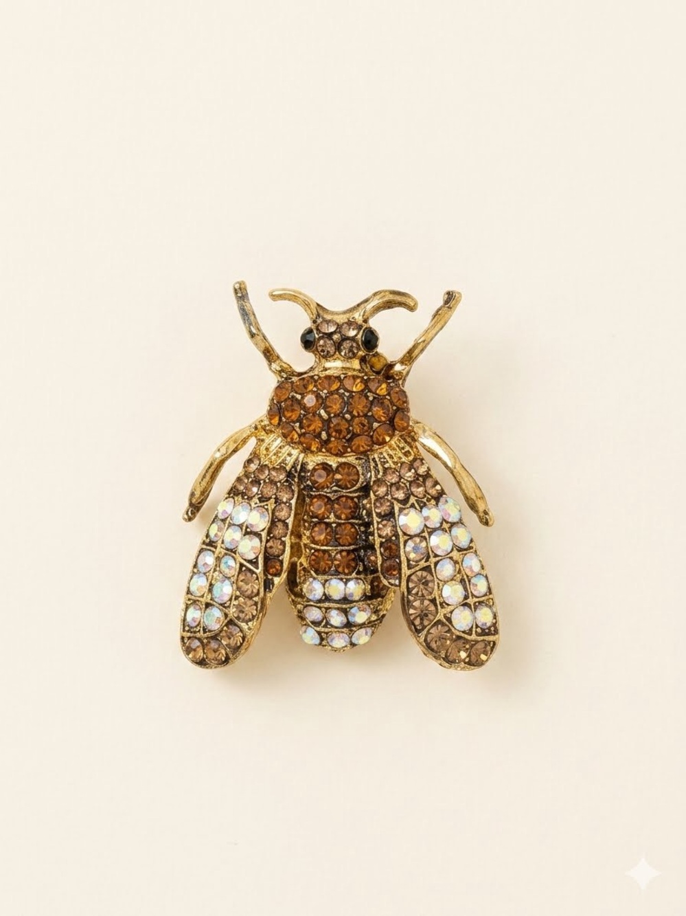 Gold-Tone Bee Brooch with Amber and Aurora Borealis Crystals